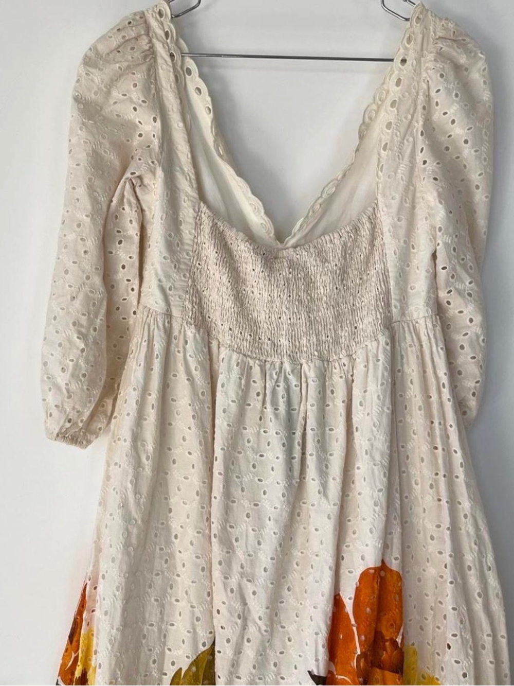 Farm Rio / FARM Chita Bella Eyelet Midi Dress NWT Large Floral Puff Sleeve - Picture 6 of 8